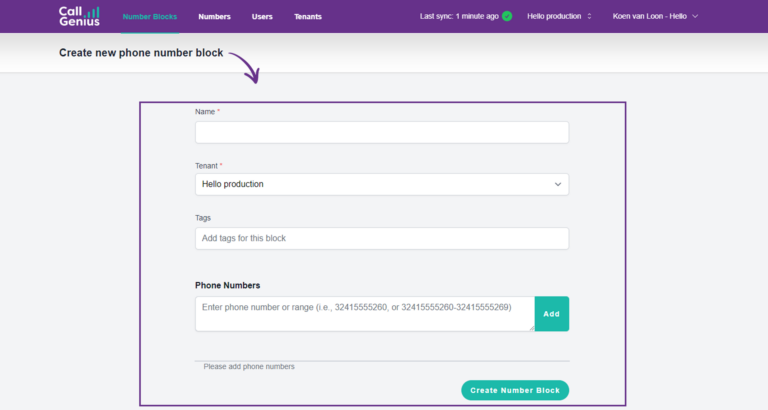 Create New Phone Number Block | CallGenius.pro
