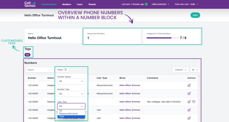 Overview Phone Numbers Within A Number Block - Customizable Tags And Filtering | CallGenius.pro